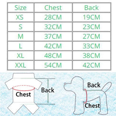 Dog Jumpsuit size chart