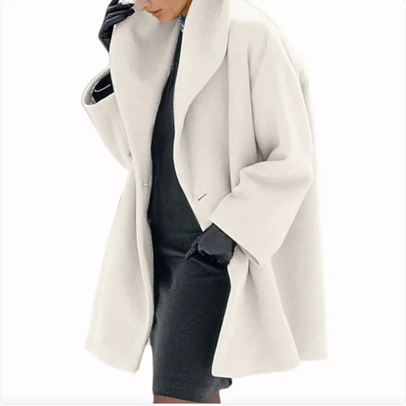 Women loose neck coat white